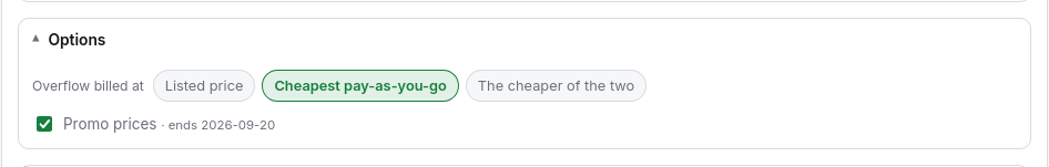 The overflow base set to the cheapest pay-as-you-go rate.